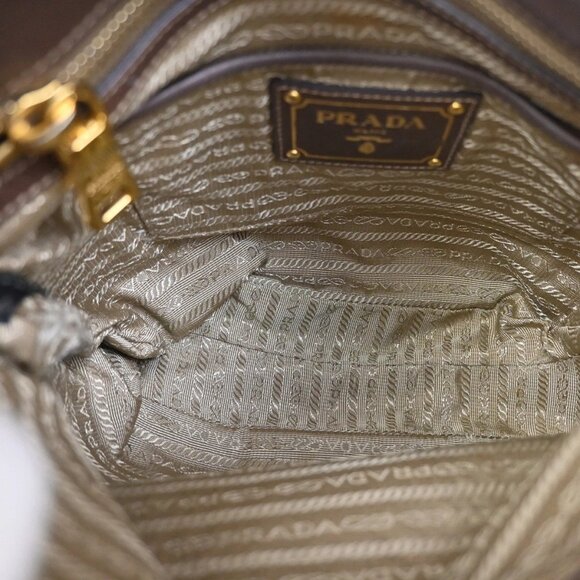 PRADA Logo Jacquard Crossbody Shoulder Bag Canvas Leather Brown - Picture 13 of 13
